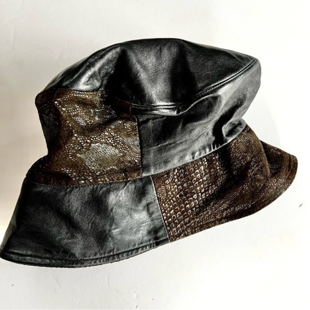 Vintage Genuine Leather and Snake Two Tone Bucket Hat